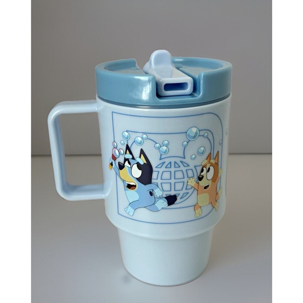 New Bluey & Bingo Walt Disney World Travel Tumbler Cup Handle Straw Blue 18oz